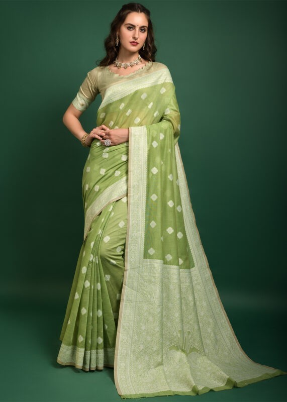 Pista Green Lucknowi Chikankari Saree