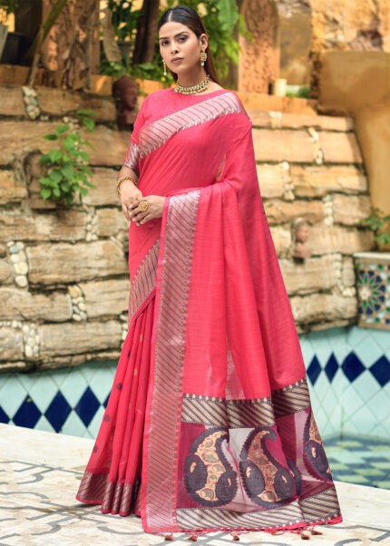 Rani Pink Cotton Silk Banarasi Saree