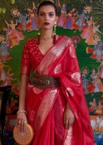 Raspberry Red Banarasi Organza Saree