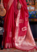 Raspberry Red Banarasi Organza Saree