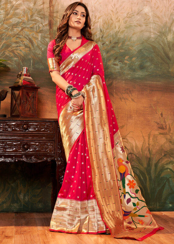 Raspberry Red Paithani Silk Saree