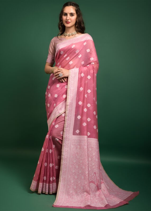 Rouge Pink Lucknowi Chikankari Saree