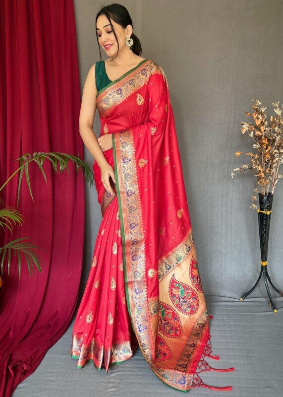 Venetian Red Paithani Silk Saree