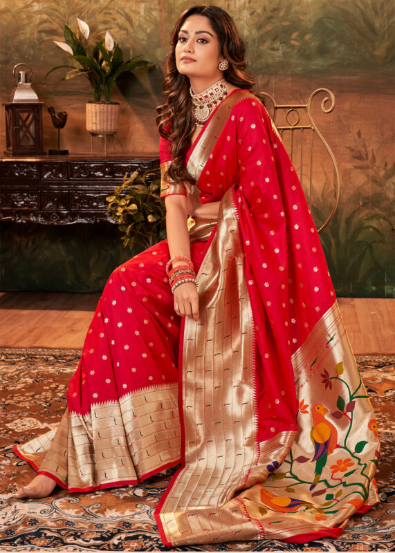 Venetian Red Paithani Silk Saree