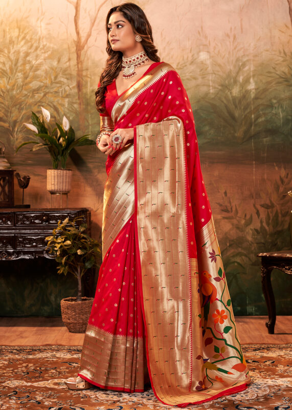 Venetian Red Paithani Silk Saree