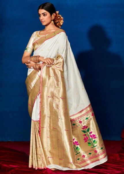 White Paithani Silk Saree