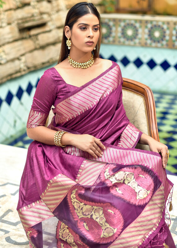 Wine Purple Cotton Silk Banarasi Saree