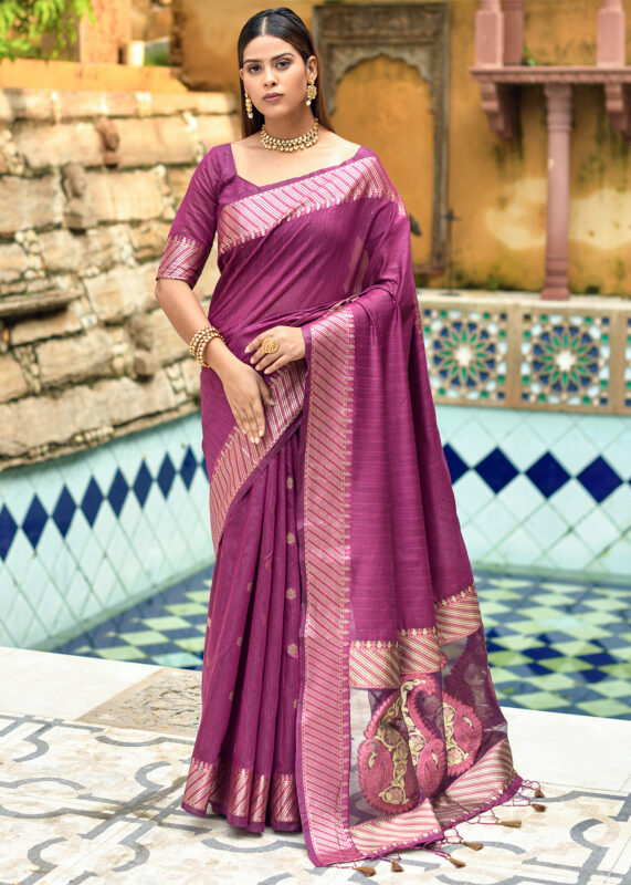 Wine Purple Cotton Silk Banarasi Saree