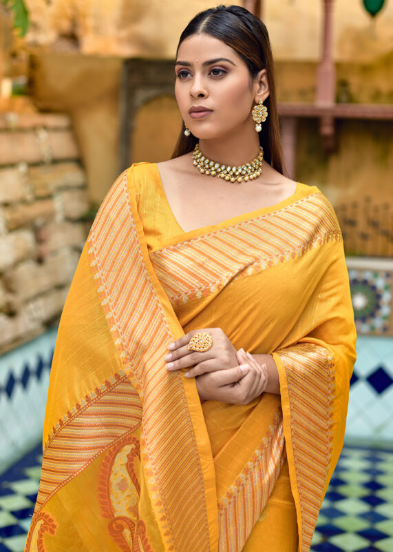 Yellow Cotton Silk Banarasi Saree