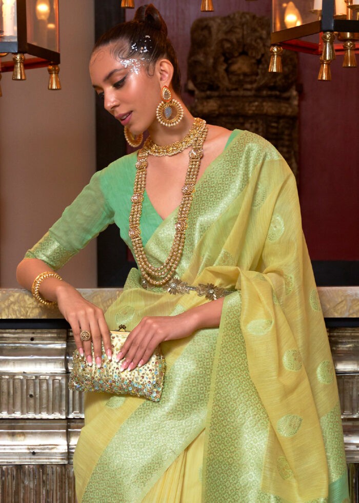 Yellow Woven Linen Silk Saree