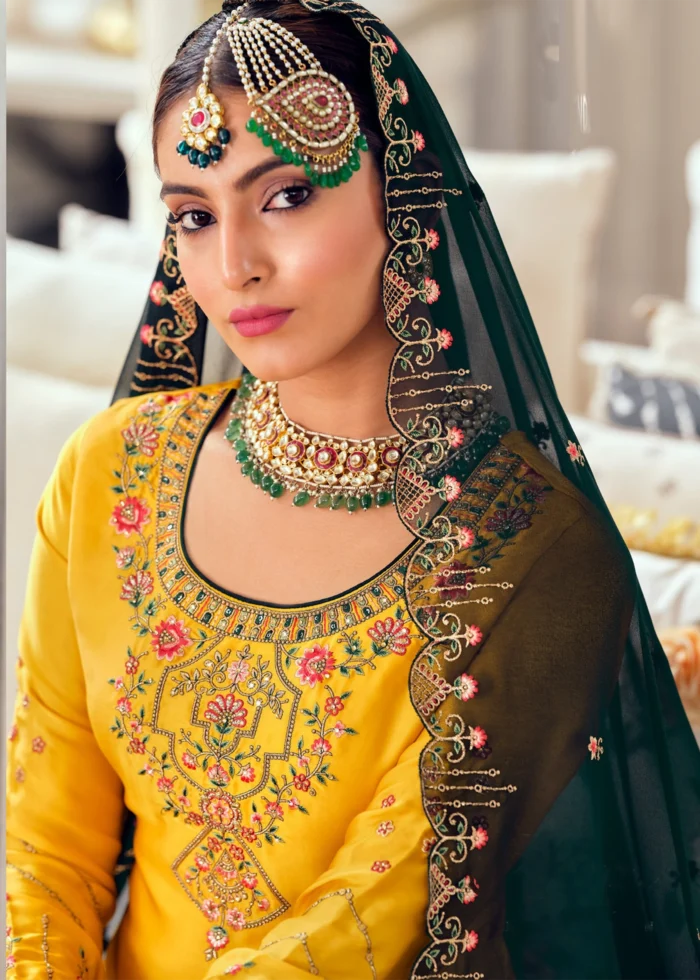 Zinc Yellow & Green Georgette Sharara Suit