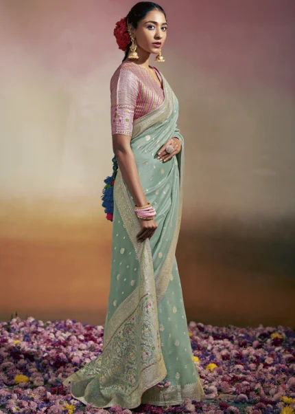 Aqua Blue Banarasi Saree