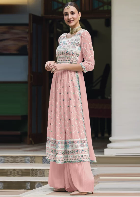 Baby Pink Embroidery Palazzo Suit