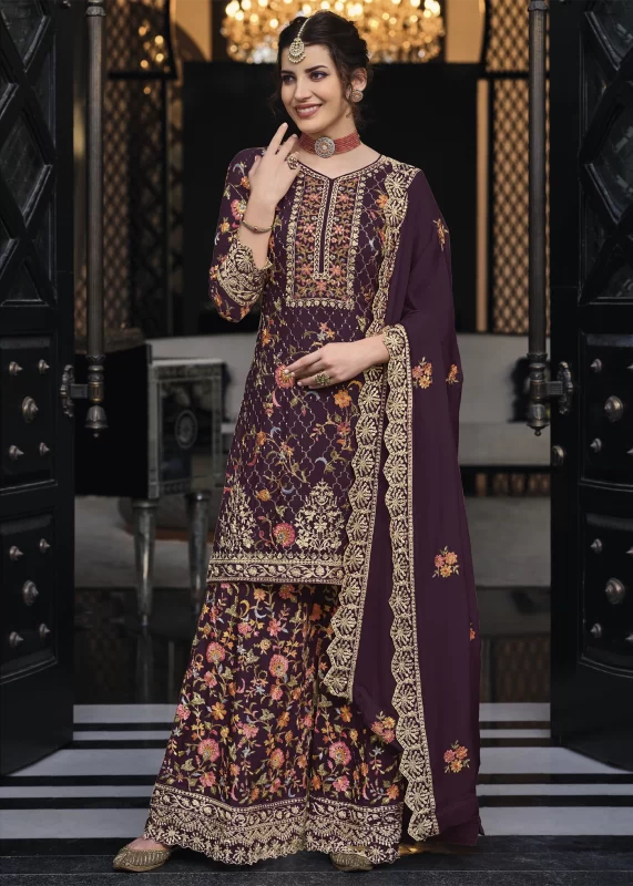 Blackberry Embroidery Palazzo Suit