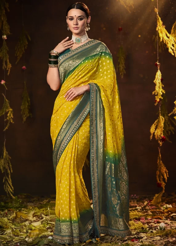 Canary Yellow Banarasi Saree