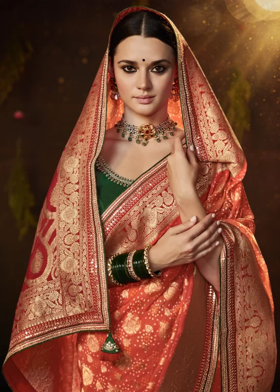 Citrus Orange Banarasi Saree