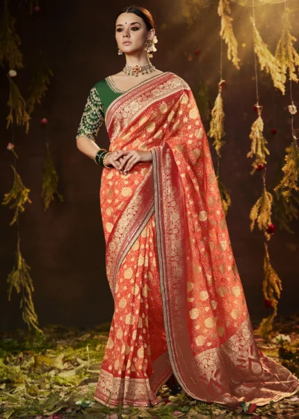 Citrus Orange Banarasi Saree