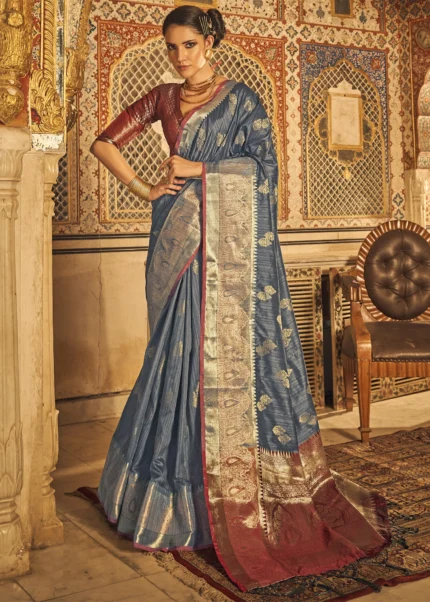 Cloud Gray Banarasi Saree