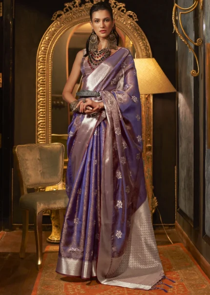 Dahlia Purple Banarasi Organza Silk Saree