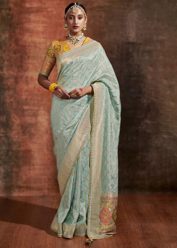 Fair Aqua Banarasi Saree