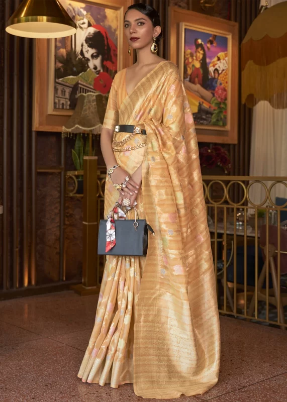 Honey Yellow Woven Linen Silk Saree