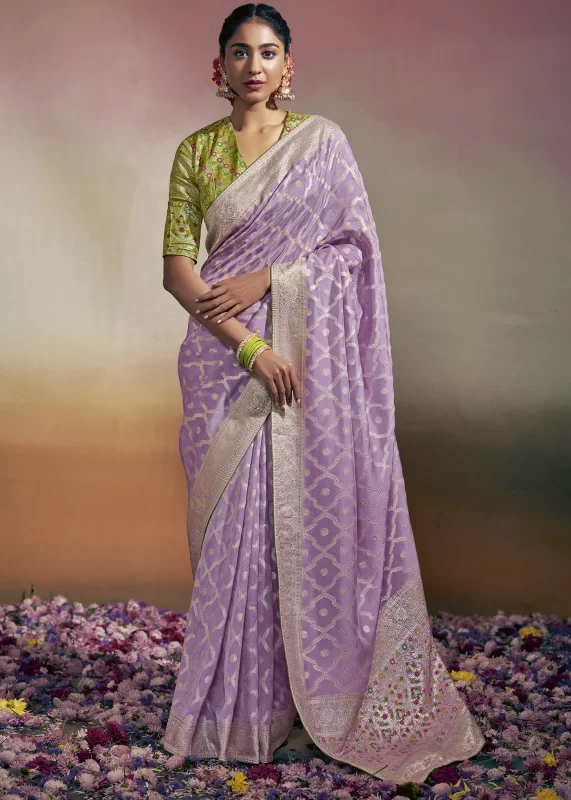 Lavender Banarasi Saree