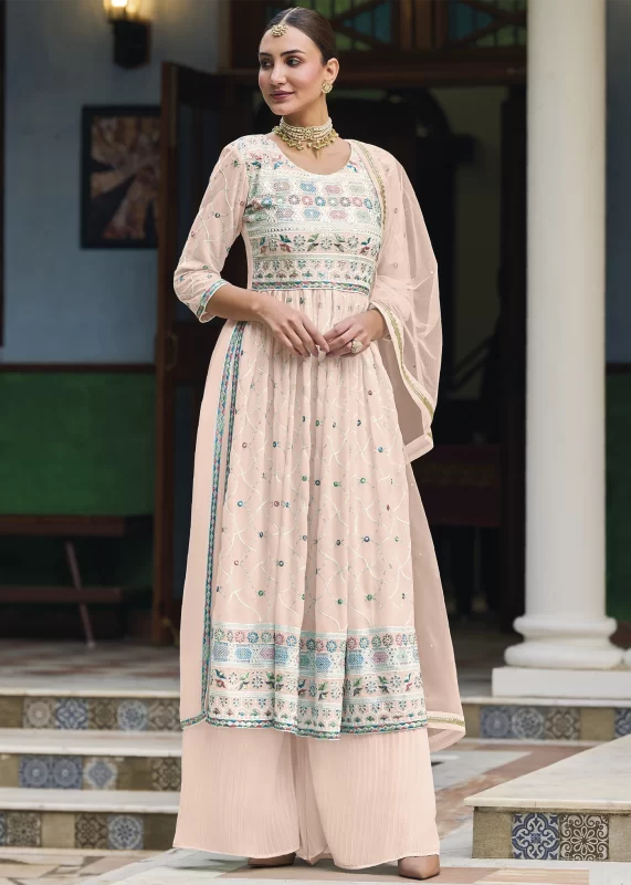 Light Peach Embroidery Palazzo Suit