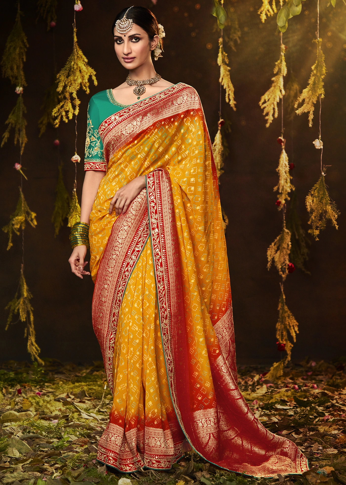 Marigold Orange Woven Georgette Silk Banarasi Saree Urban Womania 5827