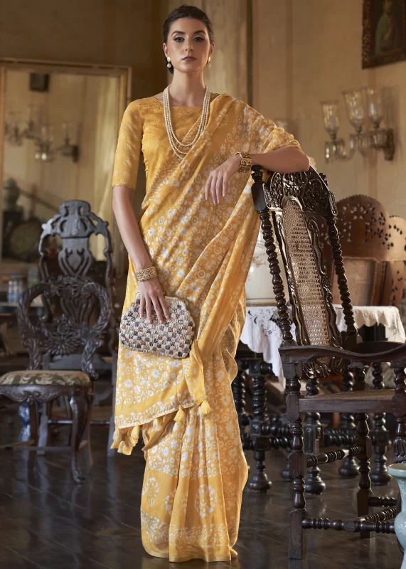 Marigold Yellow Linen Saree