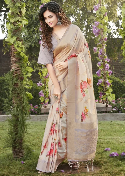 Mauve Linen Silk Saree