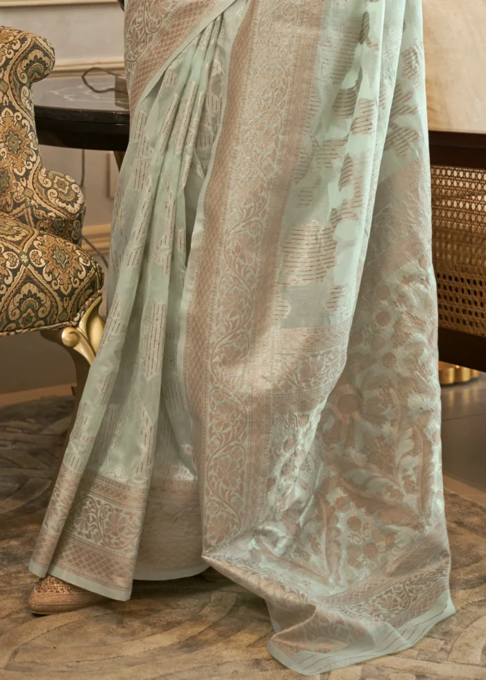 Mint Green Cotton Silk Saree