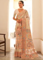 Off White Kashmiri Jamawar Silk Saree