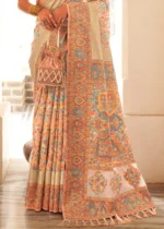 Off White Kashmiri Jamawar Silk Saree