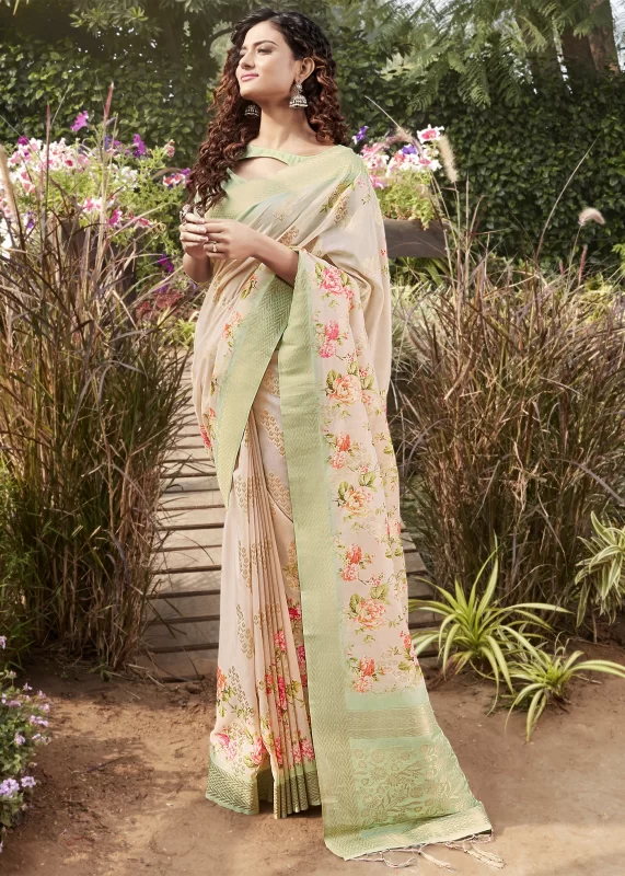 Pale Green Linen Silk Saree