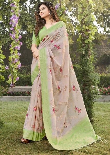 Palm Leaf Green Linen Silk Saree