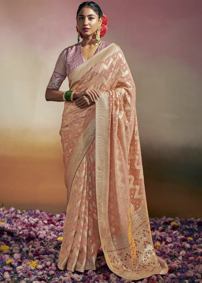 Peach Dola Silk Banarasi Saree