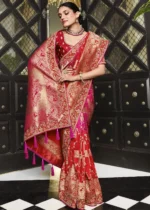 Pink Satin Silk Banarasi Saree