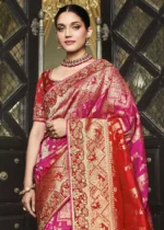 Pink Satin Silk Banarasi Saree