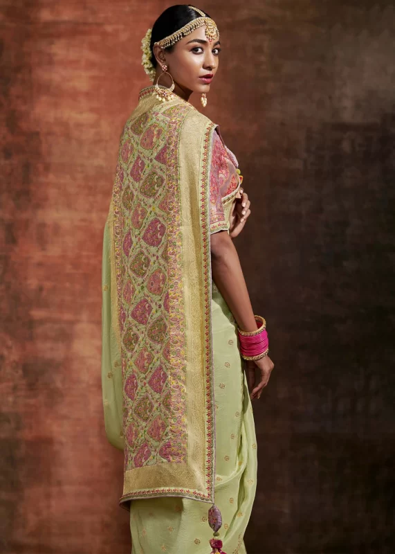 Pista Green Banarasi Saree