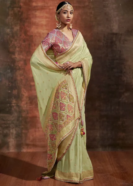 Pista Green Banarasi Saree