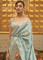 Powder Blue Cotton Silk Saree