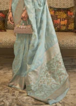 Powder Blue Cotton Silk Saree