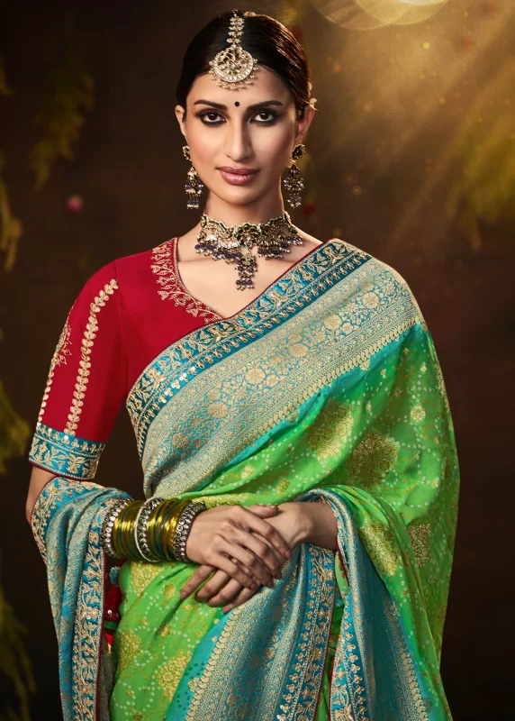 Raw Mango Green Banarasi Saree