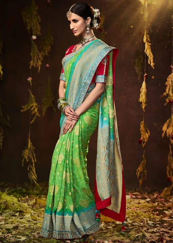 Raw Mango Green Banarasi Saree