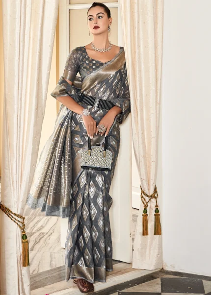 Rich Gray Woven Cotton Silk Saree