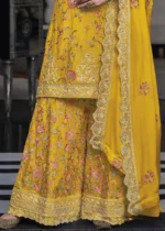 Selective Yellow Embroidery Palazzo Suit