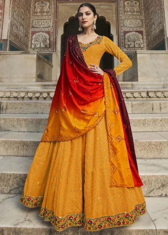 Spanish Yellow Georgette Anarkali Gown