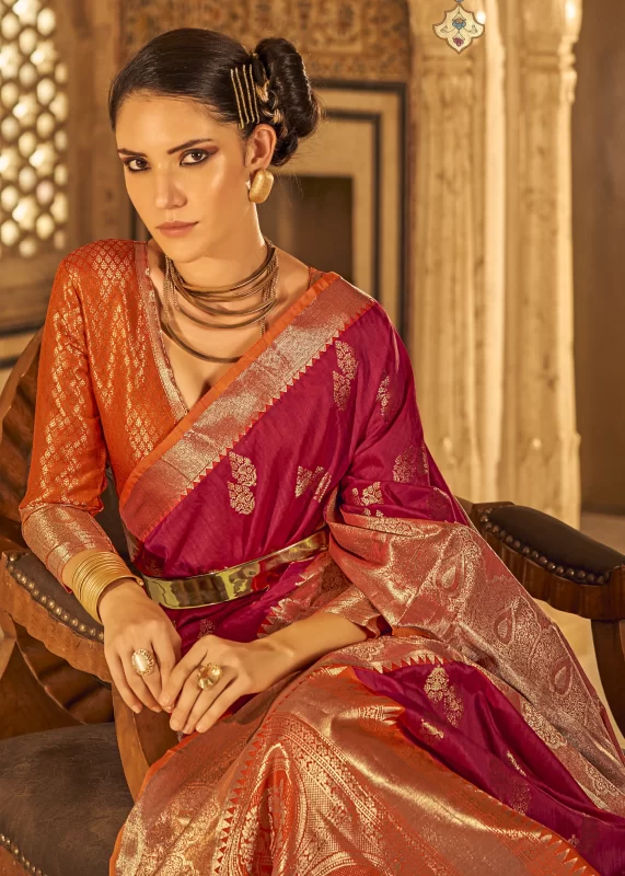 Tango Red Banarasi Saree