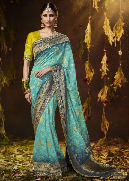 Viridian Blue Banarasi Saree