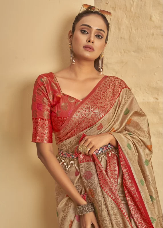 Almond Beige Banarasi Silk Saree